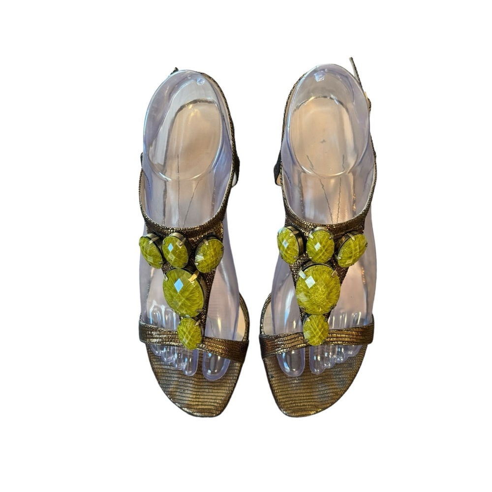 *Women’s Kate Spade Size 8 Lydia Bronze Metal Mini Lizard w Green Stones Sandals - Picture 6 of 14